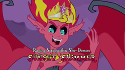 Size: 1366x768 | Tagged: safe, screencap, sunset satan, sunset shimmer, demon, equestria girls, boss, boss subtitles, fiendish, nightmare sunset, solo, the legend of zelda