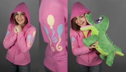 Size: 1503x864 | Tagged: safe, artist:shoriameshiko, gummy, pinkie pie, clothes, custom, cutie mark, hoodie, irl, photo, plushie