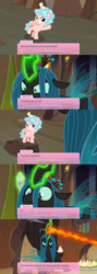 Size: 1092x3072 | Tagged: safe, edit, edited screencap, screencap, cozy glow, queen chrysalis, twilog, changeling, changeling queen, pegasus, pony, frenemies (episode), comic, cupcake, doki doki literature club, female, food, screencap comic, user interface