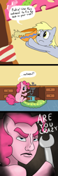 Size: 800x2400 | Tagged: safe, artist:spicyhamsandwich, derpy hooves, pinkie pie, pegasus, pony, art shift, comic, female, human facial structure, kitchen sink, mare, oatmeal, oatmeal are you crazy, sink, wrench