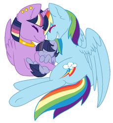 Size: 587x641 | Tagged: safe, artist:imaginationstudios43, derpibooru import, rainbow dash, twilight sparkle, twilight sparkle (alicorn), oc, alicorn, pegasus, pony, female, lesbian, magical lesbian spawn, offspring, parent:rainbow dash, parent:twilight sparkle, parents:twidash, shipping, twidash