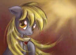 Size: 1650x1200 | Tagged: safe, artist:ardail, derpy hooves, pegasus, pony, blushing, female, letter, love letter, mare, solo, windswept mane