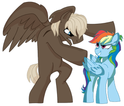 Size: 800x680 | Tagged: safe, artist:dbkit, derpibooru import, dumbbell, rainbow dash, pegasus, pony, dumbdash, female, male, shipping, simple background, straight, transparent background