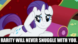 Size: 1067x600 | Tagged: safe, rarity, pony, unicorn, feels, image macro, solo, truth