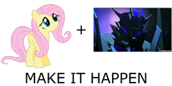 Size: 1200x600 | Tagged: safe, fluttershy, pegasus, pony, exploitable meme, make it happen, meme, soundwave (transformers), transformers, transformers prime