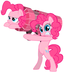 Size: 5038x5669 | Tagged: source needed, useless source url, safe, artist:maximillianveers, pinkie pie, earth pony, pony, absurd resolution, bipedal, cannon, cannon ponies, female, mare, pinkie launcher, rocket launcher, self ponidox, simple background, solo, transparent background, vector