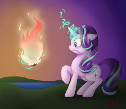 Size: 2900x2500 | Tagged: safe, artist:siekit442, starlight glimmer, pony, unicorn, apple, burning, female, food, magic, mare, solo