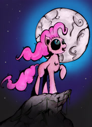 Size: 2290x3146 | Tagged: safe, artist:inky-draws, pinkie pie, earth pony, hengstwolf, pony, werewolf, wolf, chest fluff, halloween, moon, solo, traditional art