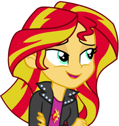 Size: 675x714 | Tagged: safe, artist:stacyhirano34, sunset shimmer, equestria girls, rainbow rocks, clothes, crossed arms, leather jacket, open mouth, simple background, solo, transparent background, vector