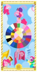 Size: 400x775 | Tagged: safe, artist:janeesper, pinkie pie, earth pony, pony, flugelhorn, madame pinkie, pinkamena diane pie, tarot card, turban, wheel of fortune