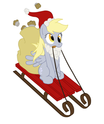 Size: 944x1127 | Tagged: safe, artist:sound-resonance, derpy hooves, pegasus, pony, female, hat, mare, muffin, santa hat, sledge, solo