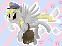 Size: 2048x1536 | Tagged: safe, artist:silbersternenlicht, derpy hooves, pegasus, pony, female, hat, mail, mailmare, mare, solo