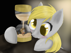Size: 2048x1536 | Tagged: safe, artist:silbersternenlicht, derpy hooves, doctor whooves, pegasus, pony, female, hourglass, mare, shrinking