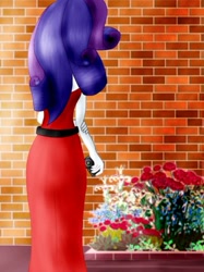 Size: 368x491 | Tagged: safe, artist:jabbie64, rarity, equestria girls, brick wall, camera, clothes, dress, flower, humanized, solo