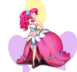 Size: 1100x1024 | Tagged: safe, artist:cosmicponye, pinkie pie, human, clothes, dress, gala dress, humanized, solo