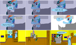 Size: 3913x2332 | Tagged: safe, artist:closingrain, artist:mellowbomb, derpibooru import, rainbow dash, oc, oc:closingrain, pegasus, pony, comic:calamity fateful, 1000 hours in ms paint, bed, comic, computer, dialogue, sleeping