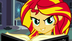 Size: 2000x1130 | Tagged: safe, artist:blondenobody, sunset shimmer, equestria girls, death note, evil grin, fanfic art, fanfic cover, grin, smiling, smirk, solo