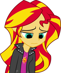 Size: 4148x4979 | Tagged: safe, artist:owlisun, edit, sunset shimmer, equestria girls, rainbow rocks, absurd resolution, empty eyes, looking down, no catchlights, sad, simple background, solo, sunsad shimmer, transparent background, vector