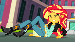 Size: 1280x720 | Tagged: safe, screencap, sunset shimmer, equestria girls, friendship games, boots, canterlot high, high heel boots, solo