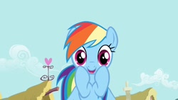 Size: 1280x720 | Tagged: safe, derpibooru import, screencap, rainbow dash, pegasus, pony, a bird in the hoof, cute, dashabetes, excited, happy, solo