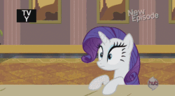 Size: 526x288 | Tagged: safe, screencap, grace manewitz, rarity, earth pony, pony, unicorn, rarity takes manehattan, animated, background pony, close-up, drama queen, faceplant, female, frown, incorrect leg anatomy, mare, marshmelodrama, open mouth, prone, rarity being rarity, reaction image, the worst possible thing, typewriter, unimpressed, wide eyes
