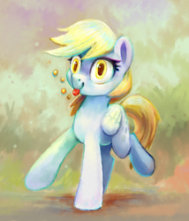 Size: 1540x1800 | Tagged: safe, artist:kaermter, derpy hooves, pegasus, pony, bubble, drunk, female, mare, solo, tongue out