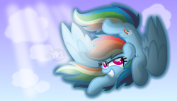 Size: 3792x2176 | Tagged: safe, artist:bubbly-storm, derpibooru import, rainbow dash, pegasus, pony, flying, solo