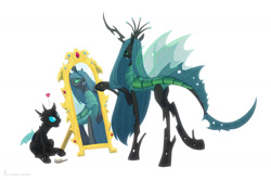 Size: 1509x1000 | Tagged: safe, artist:carnifex, queen chrysalis, changeling, changeling queen, alternate design, commission, female, mirror