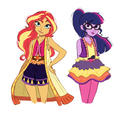 Size: 1280x1185 | Tagged: safe, artist:actionkiddy, sci-twi, sunset shimmer, twilight sparkle, equestria girls, legend of everfree, alternate costumes, camp fashion show outfit, cute, duo, shimmerbetes, simple background, twiabetes, white background