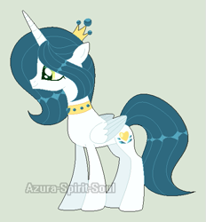 Size: 501x539 | Tagged: safe, artist:azura-spirit-soul, artist:selenaede, queen chrysalis, alicorn, changeling, changeling queen, pony, alicornified, alternate hairstyle, alternate universe, base used, choker, crown, female, gray background, jewelry, mare, ponified, purified chrysalis, race swap, redesign, regalia, simple background, solo, species swap, watermark
