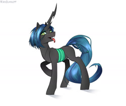 Size: 1536x1296 | Tagged: safe, artist:kirasunnight, queen chrysalis, changeling, changeling queen, alternate design, alternate hairstyle, braid, female, looking at you, open mouth, redesign, short hair, simple background, slit eyes, solo, tongue out, white background