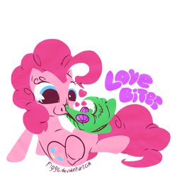 Size: 3000x3000 | Tagged: safe, artist:figgs, gummy, pinkie pie, earth pony, pony, biting, heart