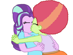 Size: 1032x774 | Tagged: safe, artist:ktd1993, starlight glimmer, tree hugger, equestria girls, afro, equestria girls-ified, female, kissing, lesbian, shipping, simple background, starhugger, transparent background