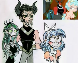 Size: 2849x2302 | Tagged: safe, artist:citi, screencap, cozy glow, lord tirek, queen chrysalis, human, frenemies (episode), humanized, scene interpretation, screencap reference, skinny, traditional art