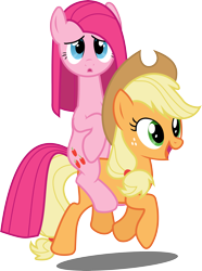 Size: 4469x6000 | Tagged: safe, artist:masem, applejack, pinkie pie, earth pony, pony, magical mystery cure, absurd resolution, pinkamena diane pie, ponies riding ponies, simple background, swapped cutie marks, transparent background, vector