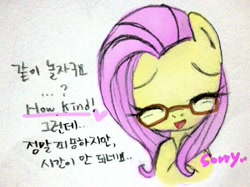 Size: 548x410 | Tagged: safe, fluttershy, pegasus, pony, female, flutter-nerd, korean, mare, solo