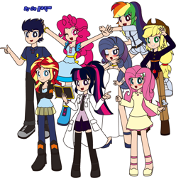 Size: 900x906 | Tagged: safe, artist:bluepicture070881, derpibooru import, applejack, flash sentry, fluttershy, pinkie pie, rainbow dash, rarity, sunset shimmer, twilight sparkle, human, equestria girls