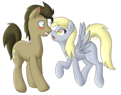 Size: 1007x794 | Tagged: safe, artist:doomcakes, derpy hooves, doctor whooves, pegasus, pony, blushing, female, mare