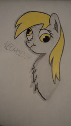 Size: 2248x4000 | Tagged: safe, artist:necro1337, derpy hooves, pegasus, pony, female, mare, scrunchy face, solo, traditional art