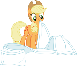 Size: 7813x6721 | Tagged: safe, artist:emedina13, applejack, earth pony, pony, absurd resolution, blanket, cute, mouth hold, simple background, transparent background, vector