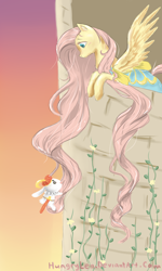 Size: 1080x1800 | Tagged: safe, artist:hungrylen, angel bunny, fluttershy, pegasus, pony, impossibly long hair, long hair, long mane, rapunzel