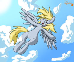 Size: 1500x1250 | Tagged: safe, artist:jollyredpanda, derpy hooves, pegasus, pony, cloud, cloudy, female, mare, sky, solo