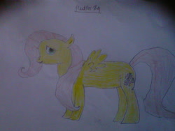 Size: 1072x804 | Tagged: safe, artist:trixiemena, fluttershy, pegasus, pony, simple background, smiling, solo, traditional art