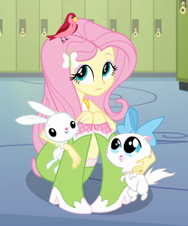 Size: 628x754 | Tagged: safe, screencap, angel bunny, fluttershy, bird, cat, equestria girls, equestria girls (movie), cropped