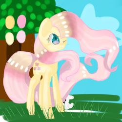 Size: 894x894 | Tagged: safe, artist:dinneroll, angel bunny, fluttershy, pegasus, pony, female, mare, pink mane, yellow coat