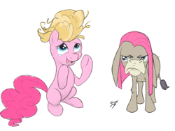 Size: 1024x768 | Tagged: safe, artist:topgull, cranky doodle donkey, pinkie pie, donkey, earth pony, pony, duo, mane swap, simple background, white background