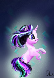 Size: 1389x2000 | Tagged: safe, artist:reflex-pony, starlight glimmer, pony, unicorn, rearing, smiling, solo