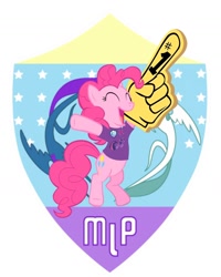 Size: 1204x1504 | Tagged: safe, pinkie pie, earth pony, pony, /mlp/, 4chan cup, clothes, foam finger, happy, shirt, solo