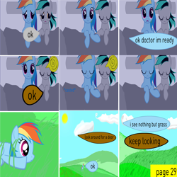 Size: 8000x8000 | Tagged: safe, artist:closingrain, artist:mellowbomb, derpibooru import, rainbow dash, oc, oc:clsoingrain, pegasus, pony, comic:calamity fateful, 1000 hours in ms paint, absurd resolution, comic, dialogue