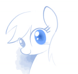 Size: 1584x1500 | Tagged: safe, artist:b-epon, derpy hooves, pegasus, pony, blue, bright eyed, eyes, female, mare, monochrome, solo